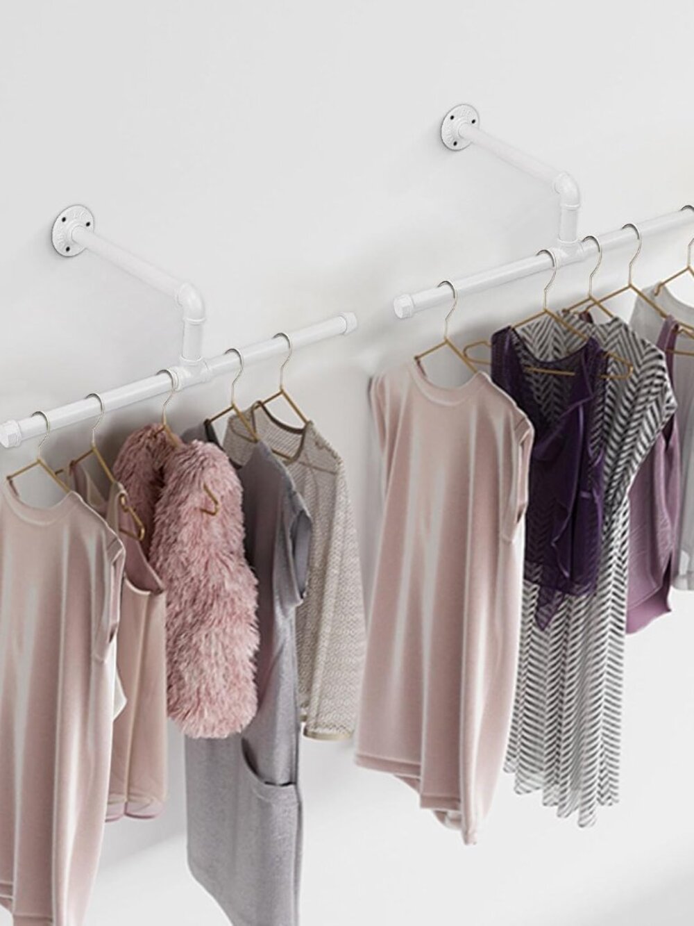 Jeasor Industrial Pipe White Clothes Rack Wall-Mounted